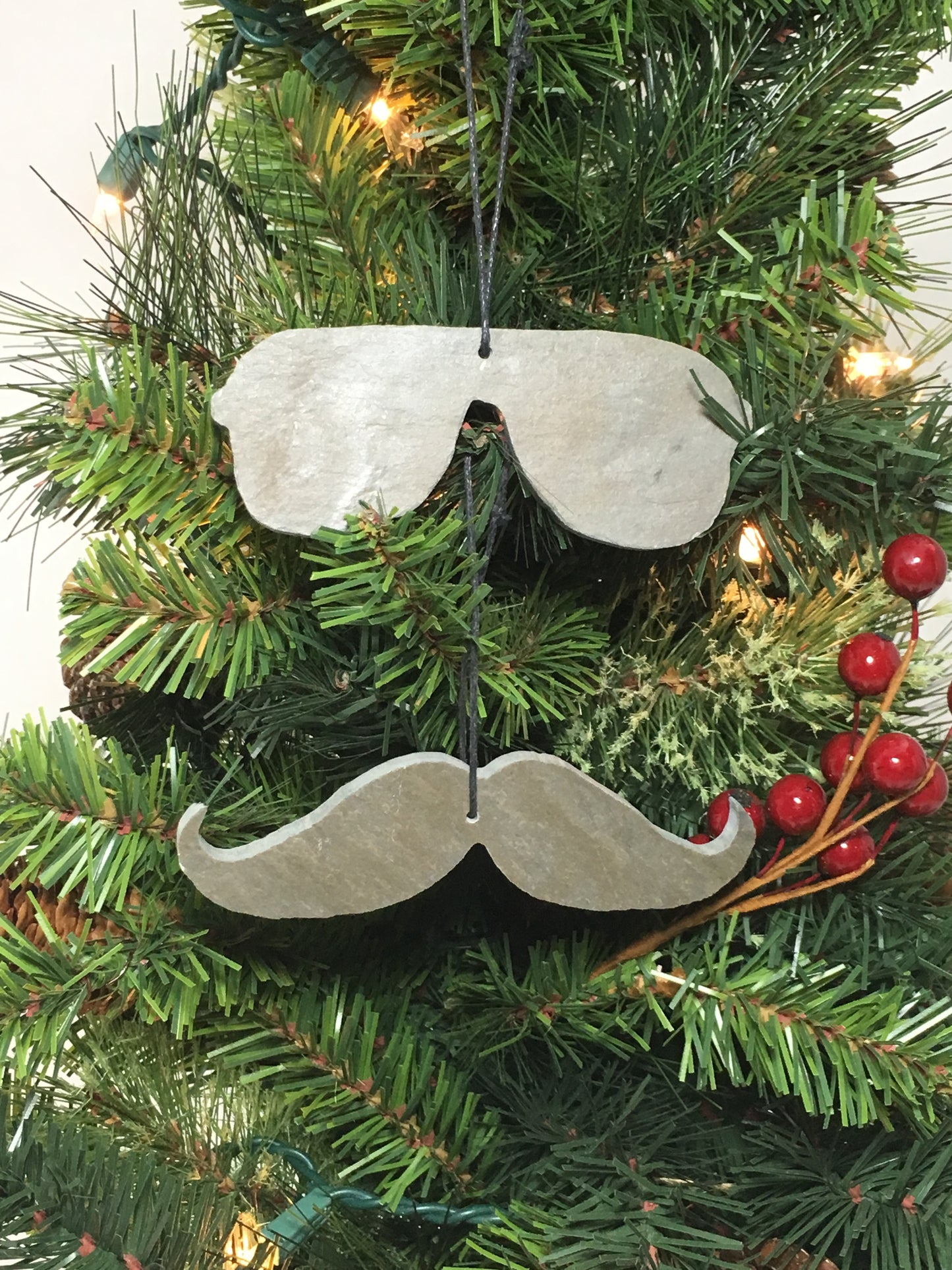Glasses and Mustache Set Slate Christmas Ornament