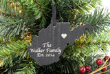 West Virginia Slate Christmas Ornament