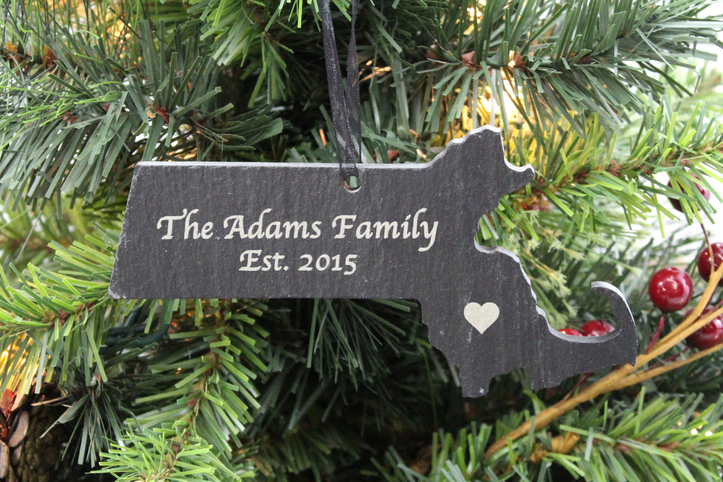 Massachusetts Slate Christmas Ornament