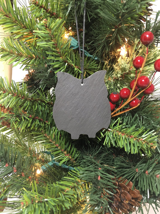 Owl Slate Christmas Ornament 