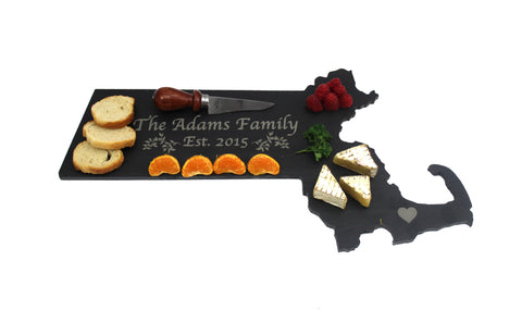 Massachusetts Slate Cheese Board- Personalized with Laser Engraving