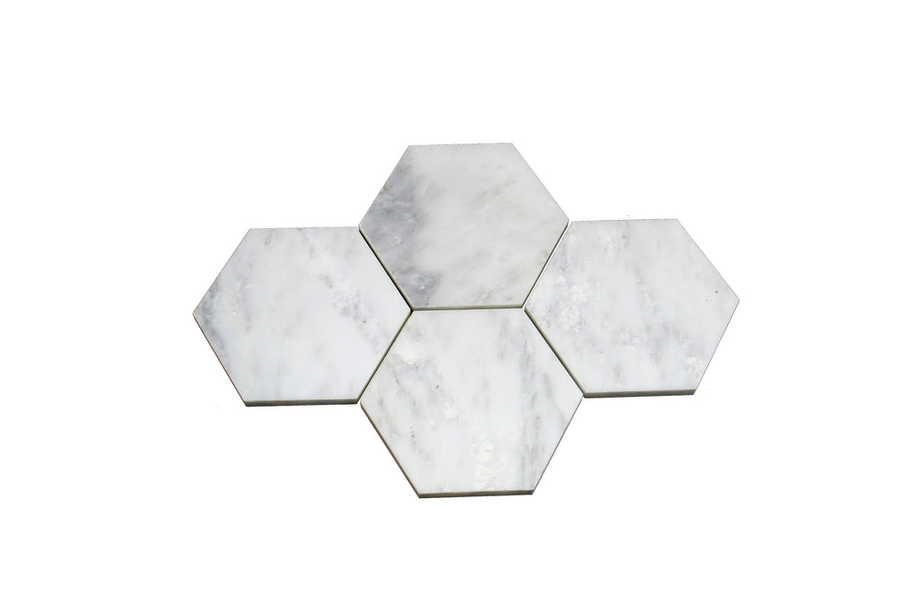 Hexagon Carrara White Marble Coasters – Bison Hill Stonecrafts