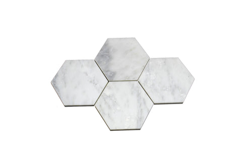 Hexagon Carrara White Coasters