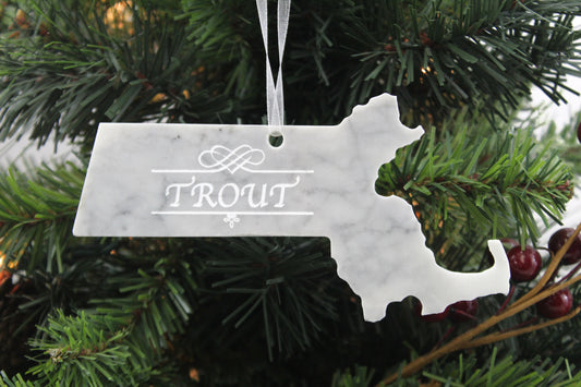 Massachusetts Marble Christmas Ornament