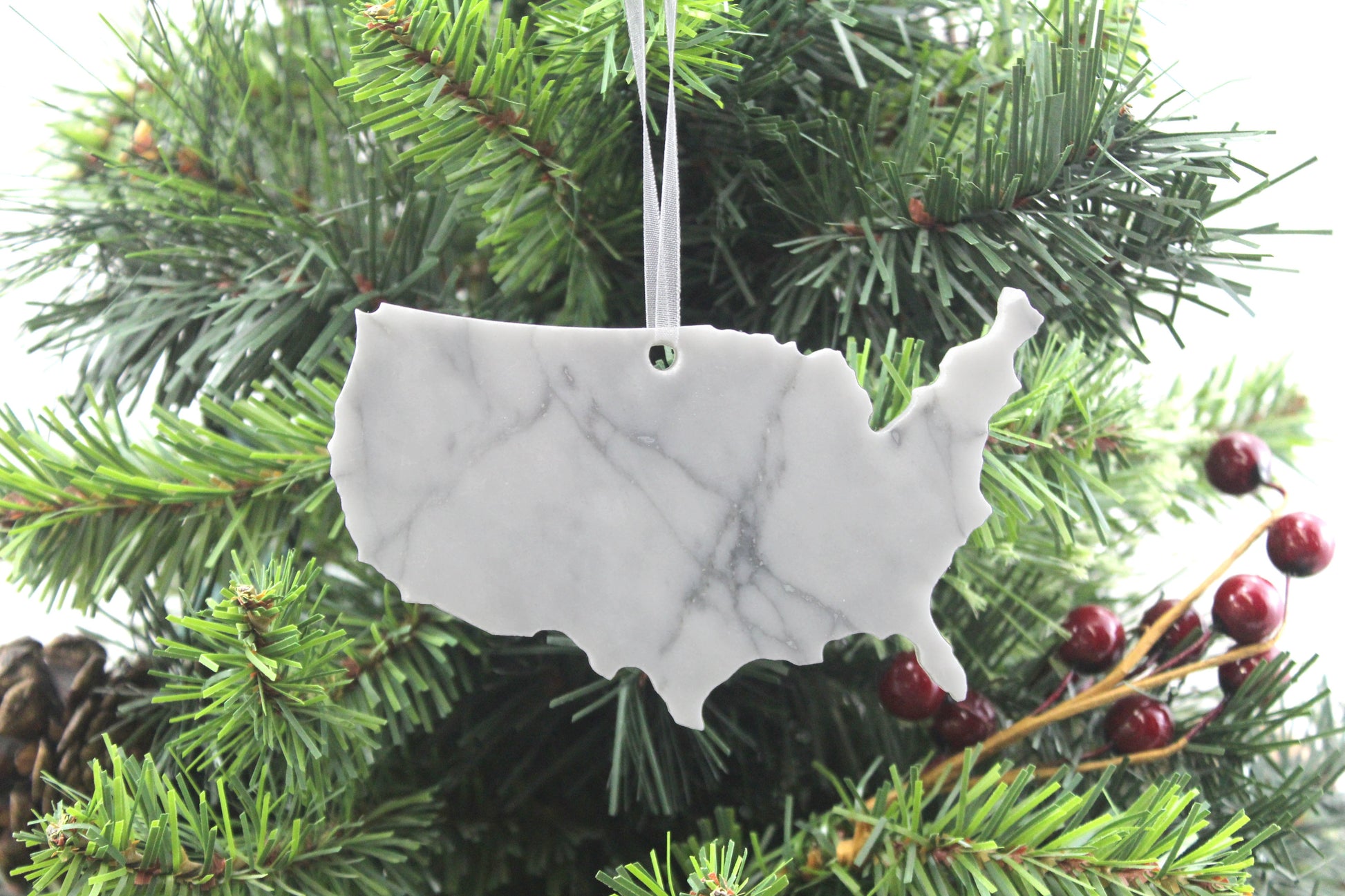 United States White Marble Christmas Ornament