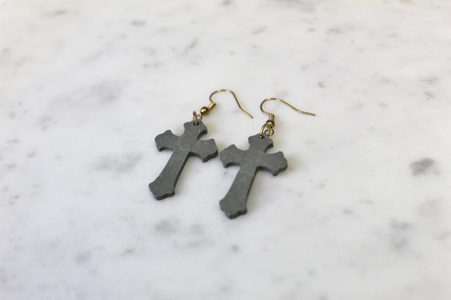 Cross slate earrings