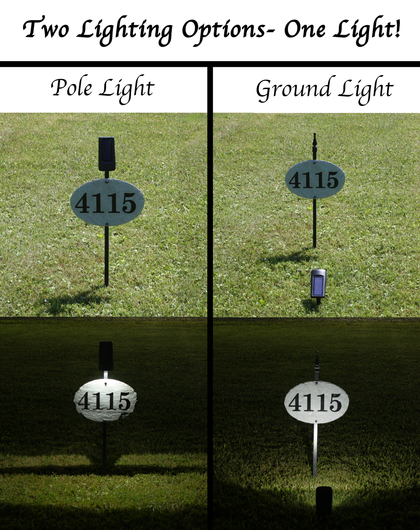 Rectangle Carved Slate House Number Sign with Pole and Light